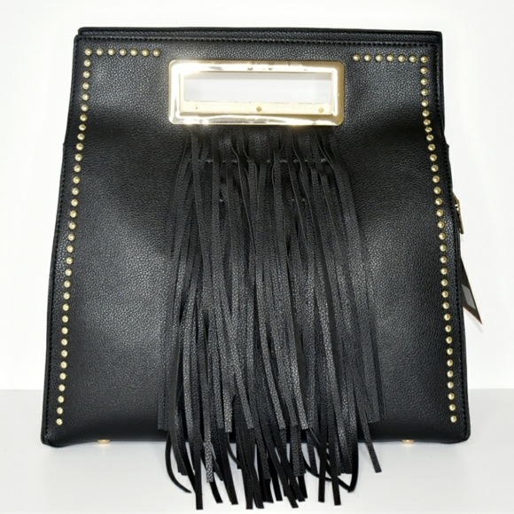 Diophy Handbags - Diophy Black Fringe Studded Satchel